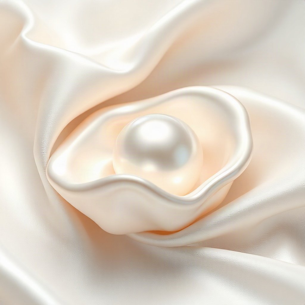 White PFPs — pearl on silk, soft 3d render, subtle sparkle