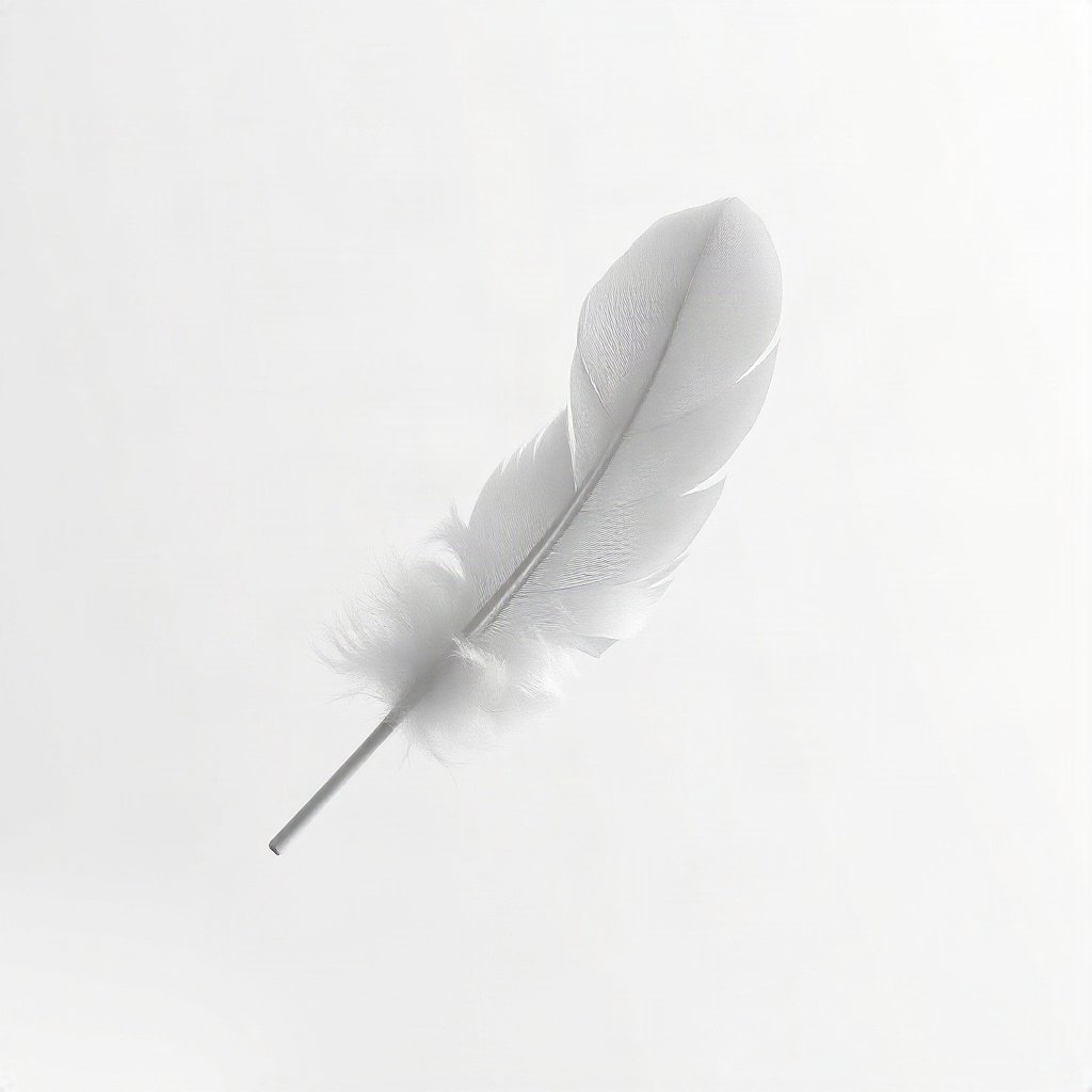 White PFPs — feather floating, cinematic photo style, subtle sparkle