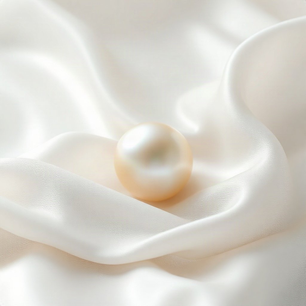 White PFPs — pearl on silk, cinematic photo style, soft glow