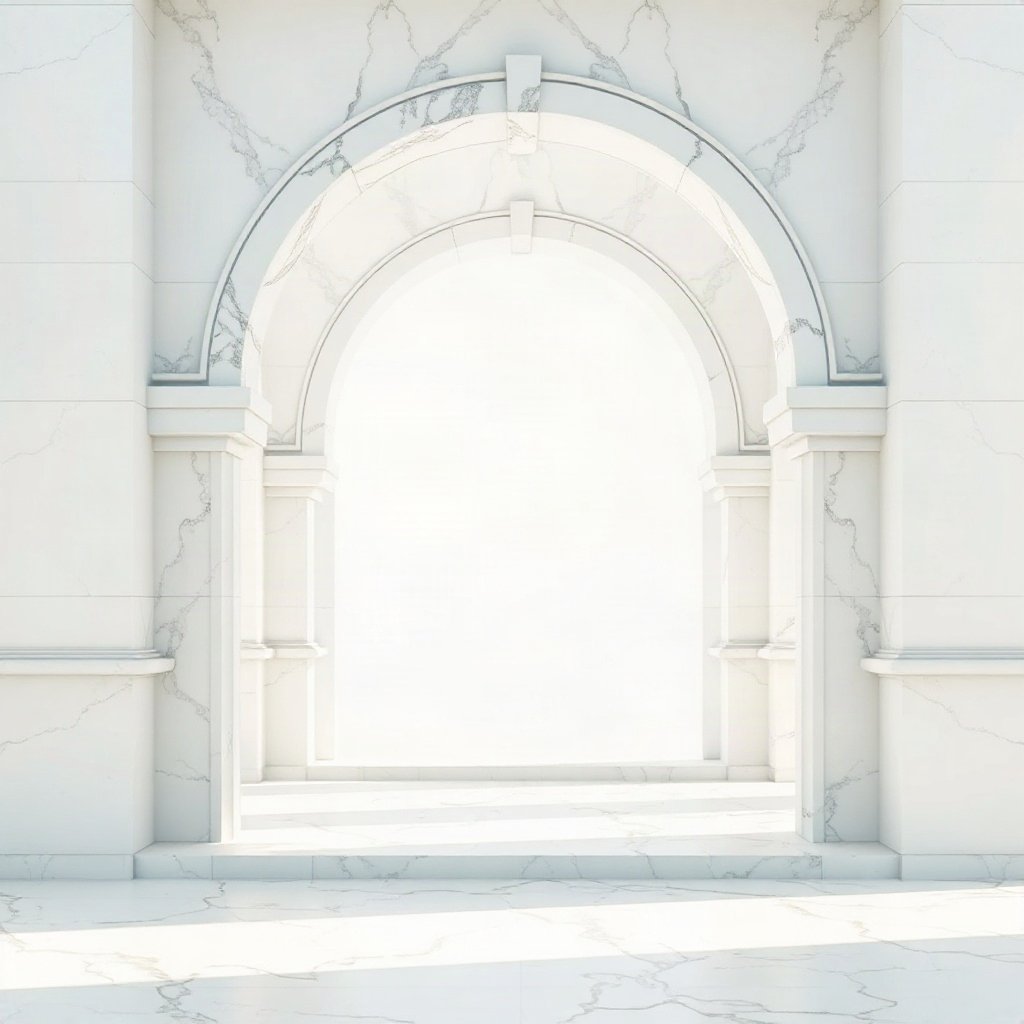 White PFPs — minimal marble arch, dreamy digital painting, soft glow