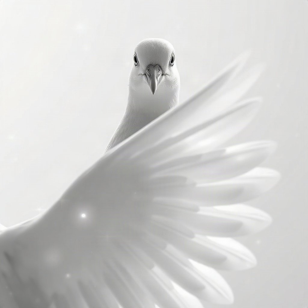 White PFPs — dove wing detail, cinematic photo style, subtle sparkle