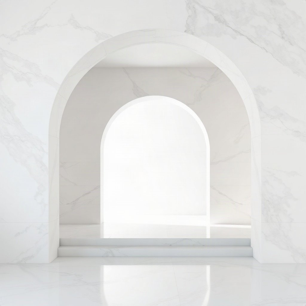 White PFPs — minimal marble arch, soft 3d render, soft glow