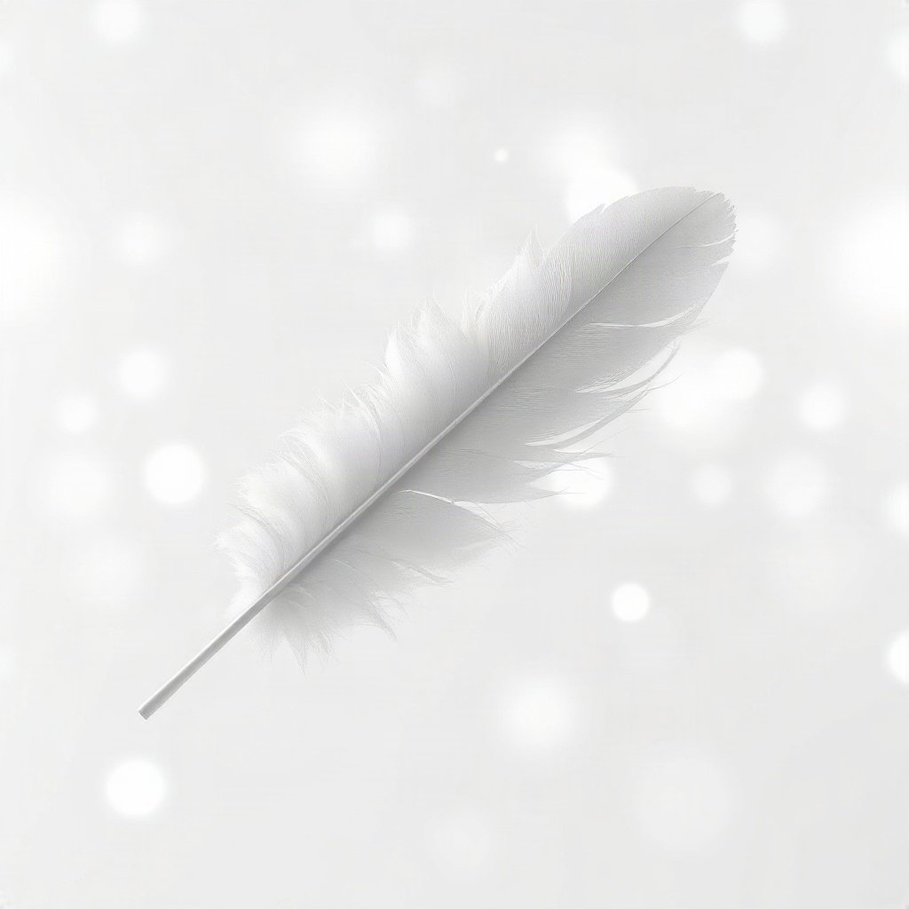 White PFPs — feather floating, soft 3d render, gentle bokeh