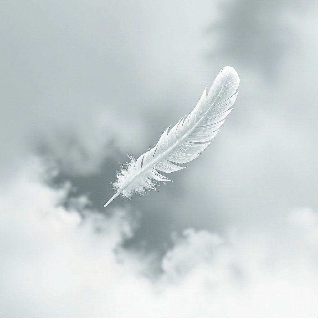 White PFPs — feather floating, cinematic photo style, misty atmosphere