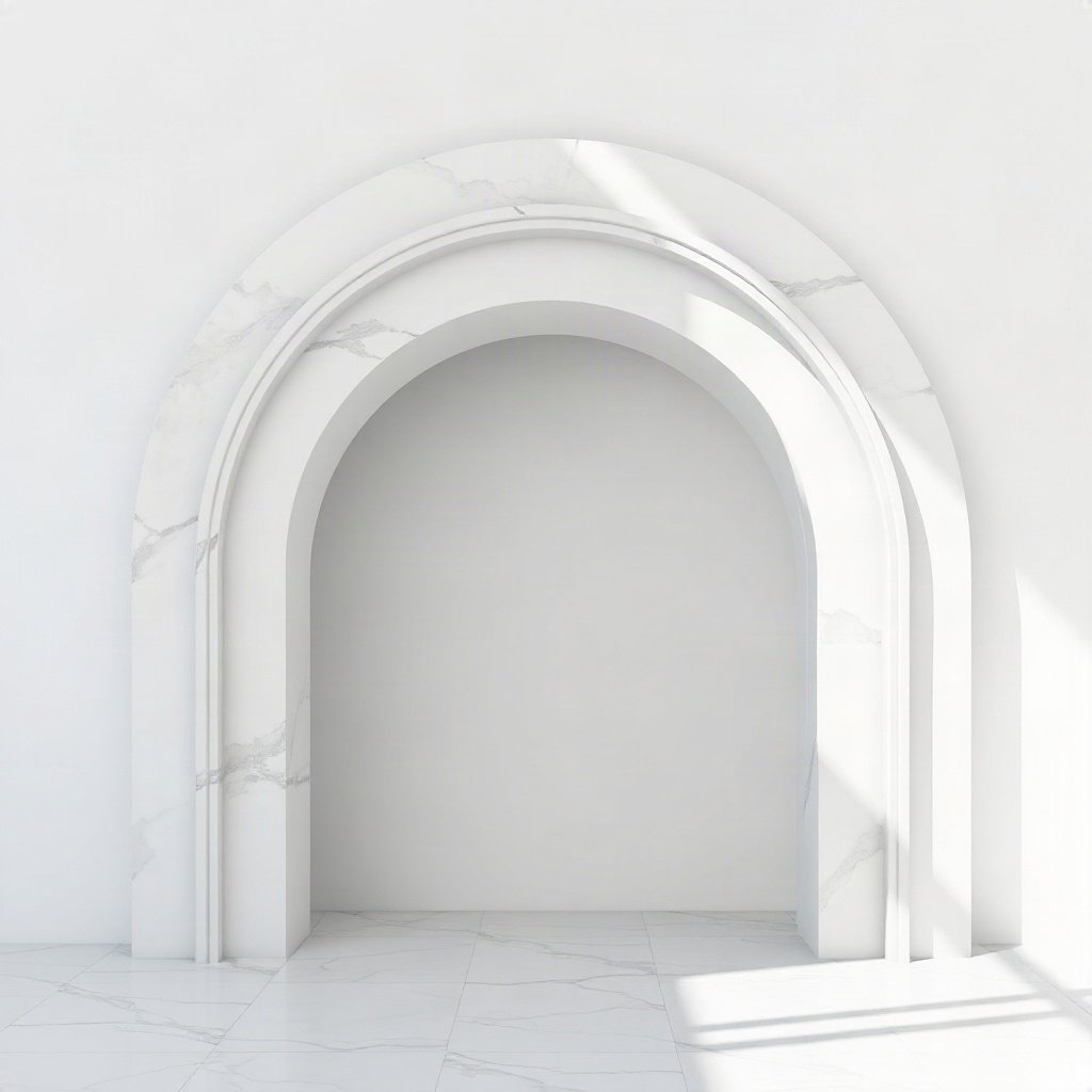 White PFPs — minimal marble arch, soft 3d render, soft glow