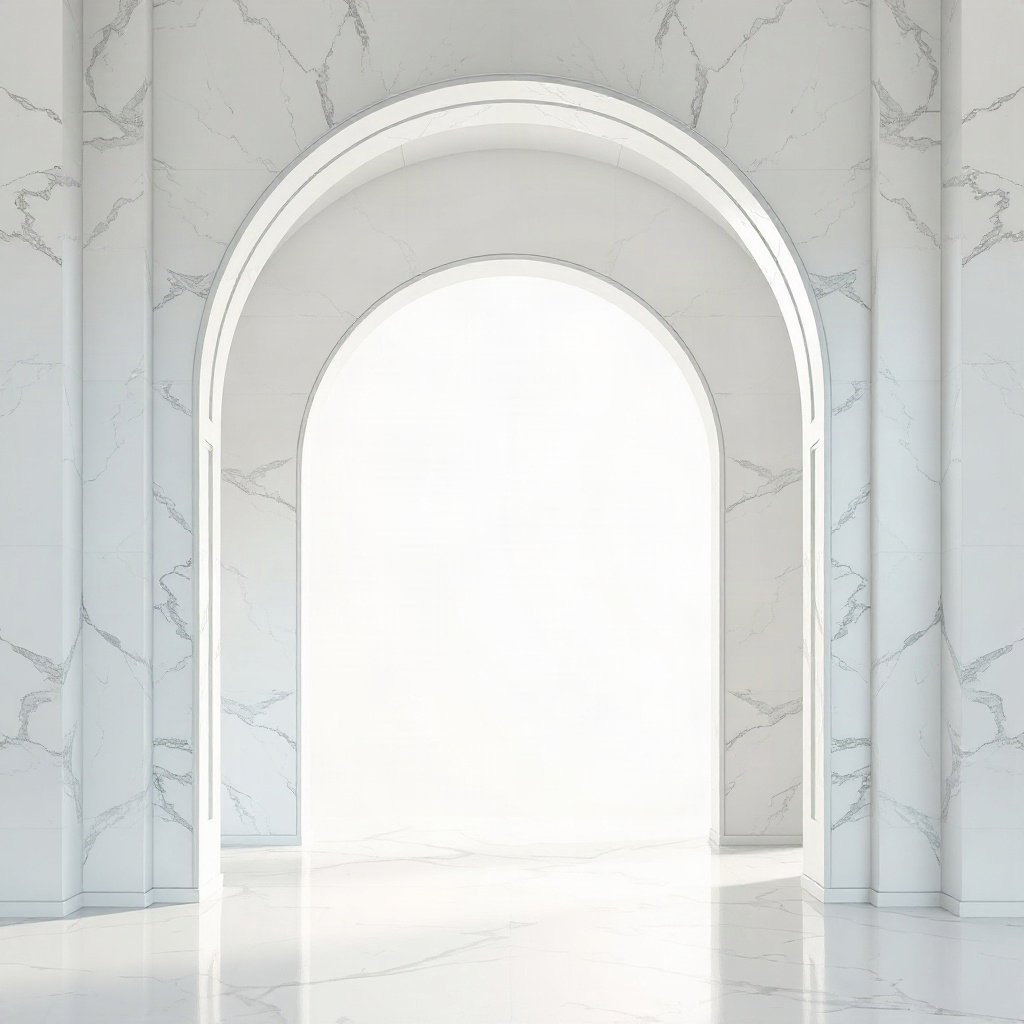 White PFPs — minimal marble arch, dreamy digital painting, soft glow