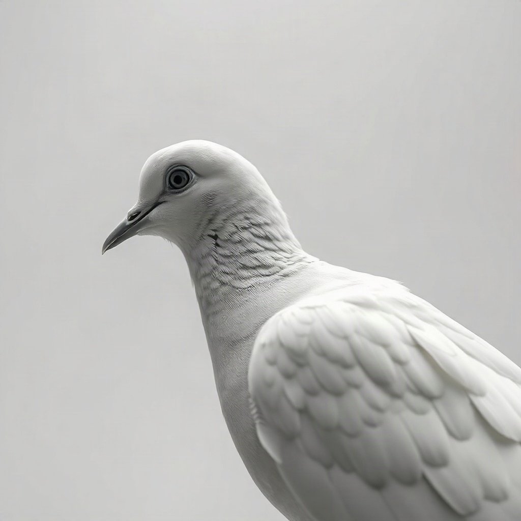 White PFPs — dove wing detail, cinematic photo style, misty atmosphere