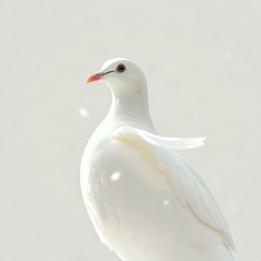 White PFPs — dove wing detail, dreamy digital painting, soft glow