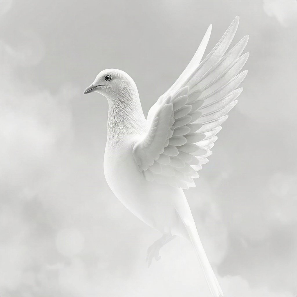 White PFPs — dove wing detail, soft 3d render, misty atmosphere