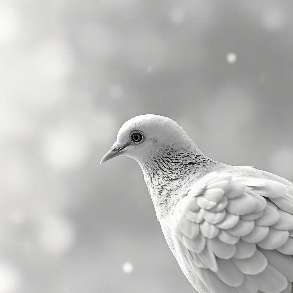 White PFPs — dove wing detail, dreamy digital painting, gentle bokeh
