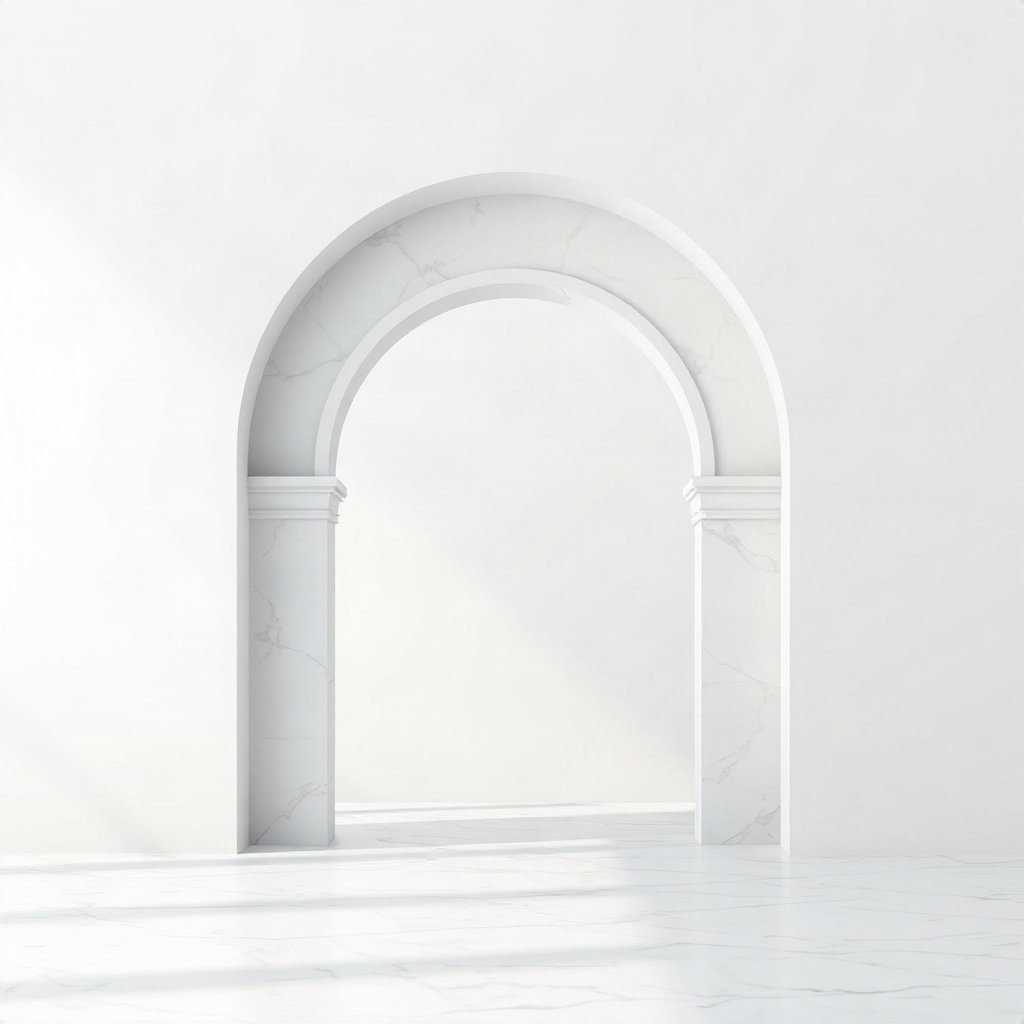 White PFPs — minimal marble arch, dreamy digital painting, gentle bokeh
