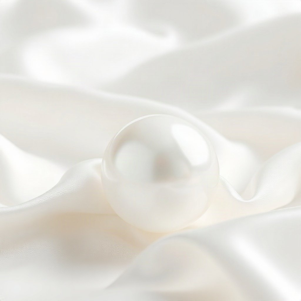 White PFPs — pearl on silk, soft 3d render, gentle bokeh