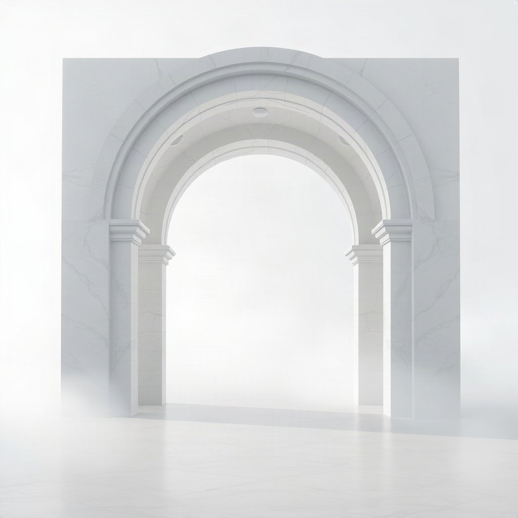 White PFPs — minimal marble arch, dreamy digital painting, misty atmosphere