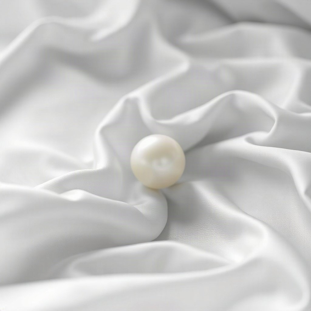 White PFPs — pearl on silk, cinematic photo style, misty atmosphere