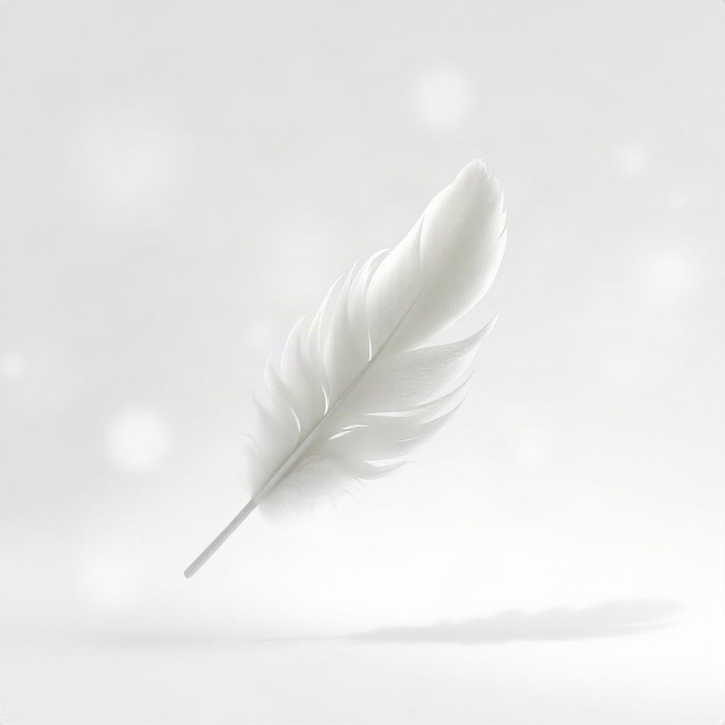 White PFPs — feather floating, soft 3d render, misty atmosphere