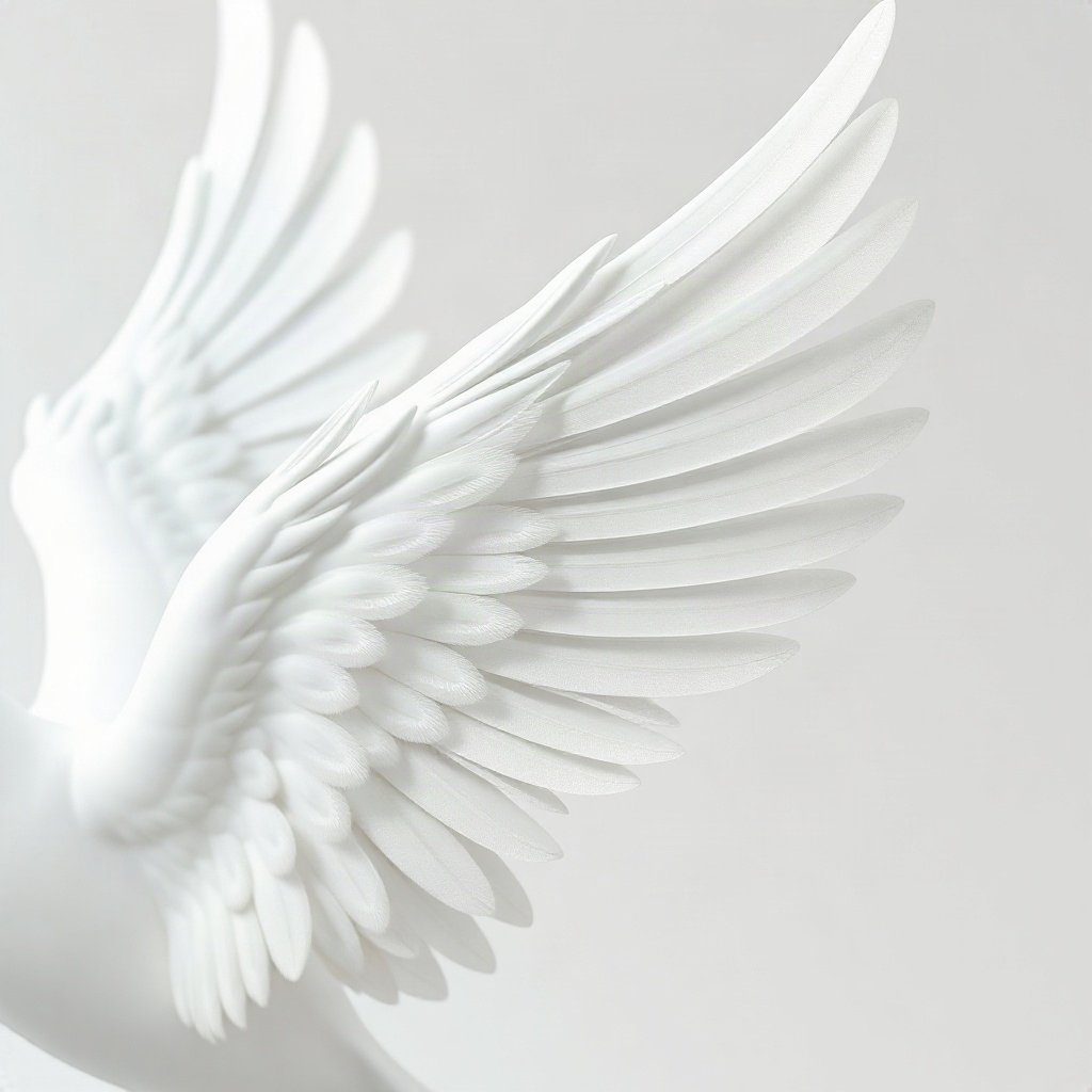 White PFPs — dove wing detail, soft 3d render, subtle sparkle