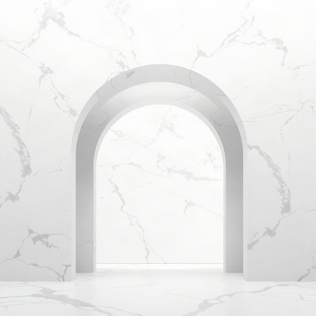 White PFPs — minimal marble arch, dreamy digital painting, subtle sparkle