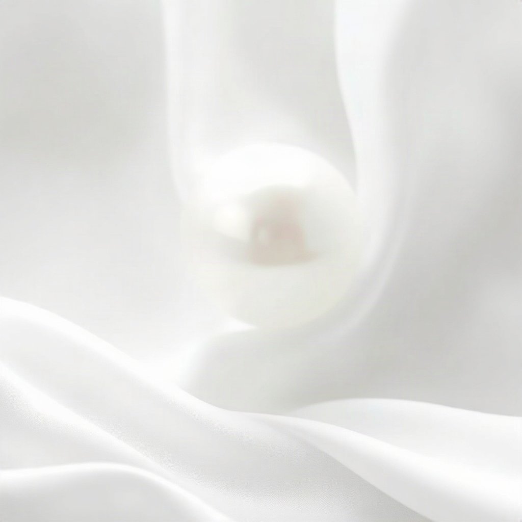 White PFPs — pearl on silk, dreamy digital painting, misty atmosphere